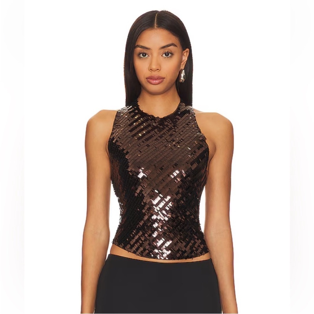 NWT Free People Disco Fever Sequin Tank in Black Combo Size XL
